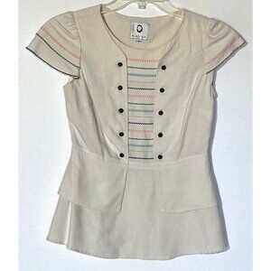 Mayle Ivory Cream 100% Silk Cap Sleeve Peplum Blouse Top